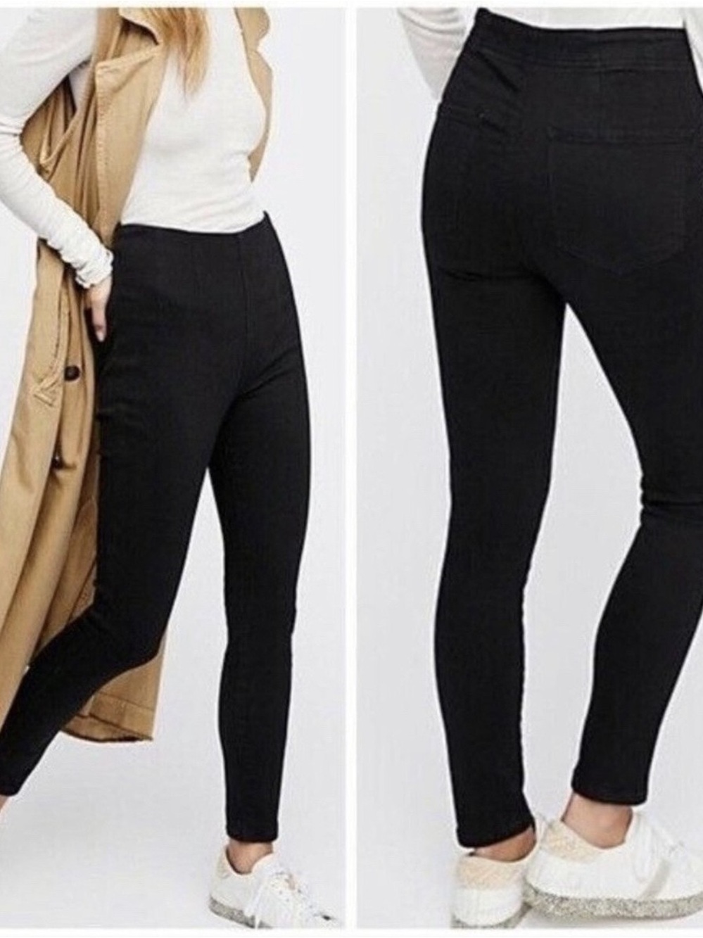 NWT Free People CRVY Infinite Stretch Pull-On Black Skinny Jeans Stretch Denim